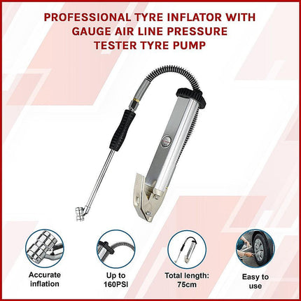 Professional Tyre Inflator with Gauge Air Line Pressure Tester Tyre Pump.