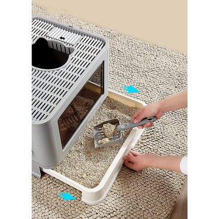Jumbo Hooded Cat Litter Box Tray Pet Kitty Toilet for Large Cats w Hair Grooming.