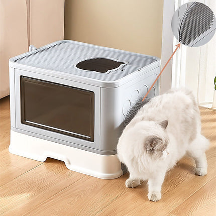 Jumbo Hooded Cat Litter Box Tray Pet Kitty Toilet for Large Cats w Hair Grooming.