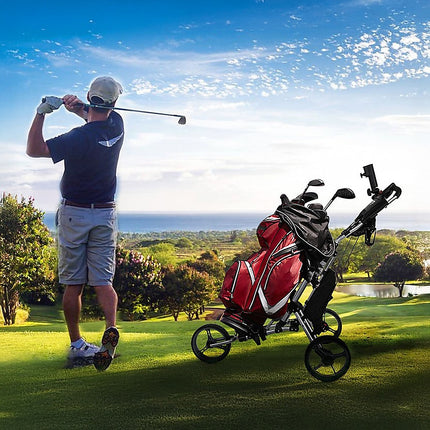 Golf Club Buggy Trolley Cart Compact Foldable 3 Wheel.