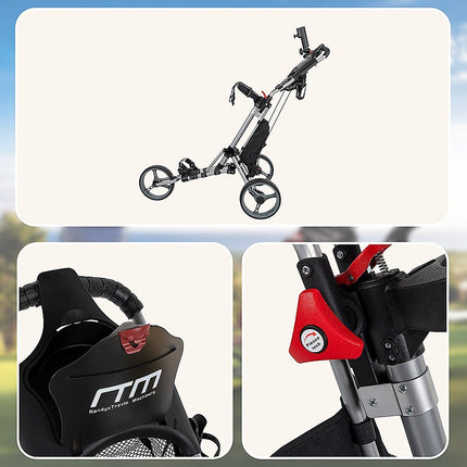 Golf Club Buggy Trolley Cart Compact Foldable 3 Wheel.