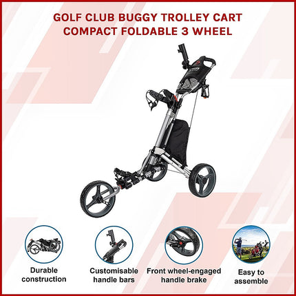 Golf Club Buggy Trolley Cart Compact Foldable 3 Wheel.