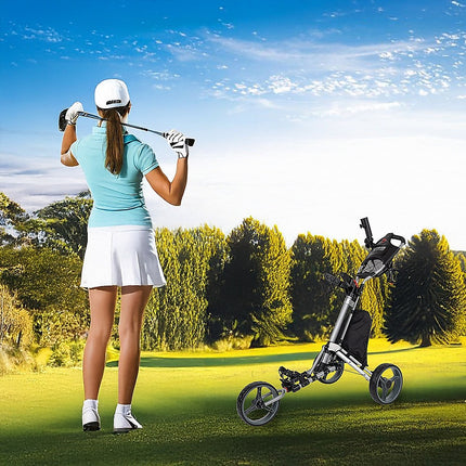 Golf Club Buggy Trolley Cart Compact Foldable 3 Wheel.