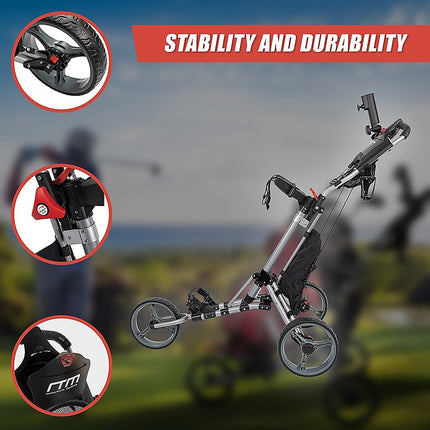 Golf Club Buggy Trolley Cart Compact Foldable 3 Wheel.