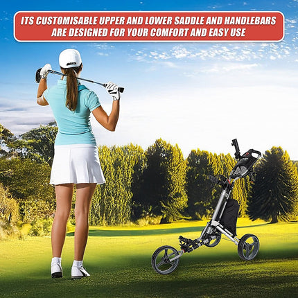 Golf Club Buggy Trolley Cart Compact Foldable 3 Wheel.