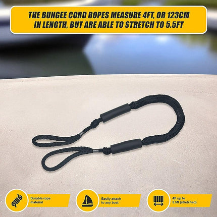 4 Pack Marine Bungee Dock Line Boat Mooring Rope Anchor Cord Stretch.