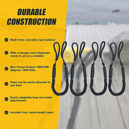 4 Pack Marine Bungee Dock Line Boat Mooring Rope Anchor Cord Stretch.