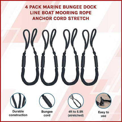 4 Pack Marine Bungee Dock Line Boat Mooring Rope Anchor Cord Stretch.