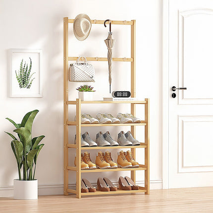 Large Wooden 5 Tiers Hat Coat Stand Clothes Shoe Rack Hanger Hooks Shelf Storage.