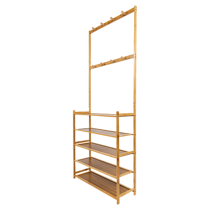 Large Wooden 5 Tiers Hat Coat Stand Clothes Shoe Rack Hanger Hooks Shelf Storage.
