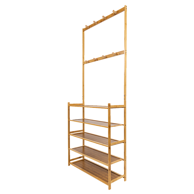 Large Wooden 5 Tiers Hat Coat Stand Clothes Shoe Rack Hanger Hooks Shelf Storage.