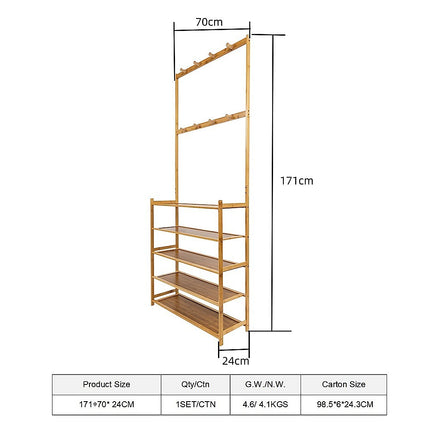 Large Wooden 5 Tiers Hat Coat Stand Clothes Shoe Rack Hanger Hooks Shelf Storage.