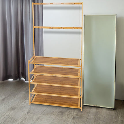 Large Wooden 5 Tiers Hat Coat Stand Clothes Shoe Rack Hanger Hooks Shelf Storage.