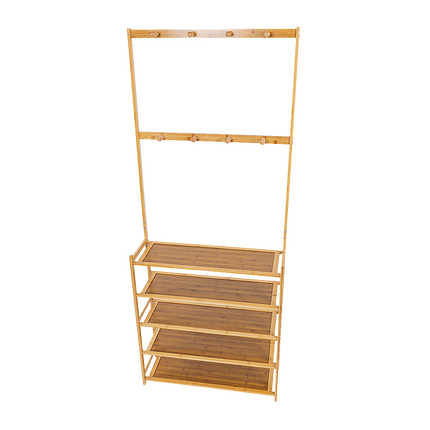 Large Wooden 5 Tiers Hat Coat Stand Clothes Shoe Rack Hanger Hooks Shelf Storage.