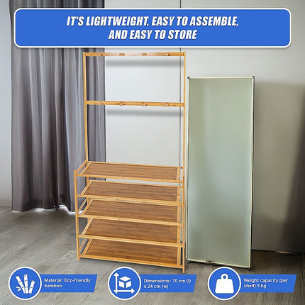 Large Wooden 5 Tiers Hat Coat Stand Clothes Shoe Rack Hanger Hooks Shelf Storage.