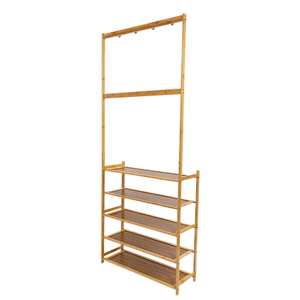 Large Wooden 5 Tiers Hat Coat Stand Clothes Shoe Rack Hanger Hooks Shelf Storage.