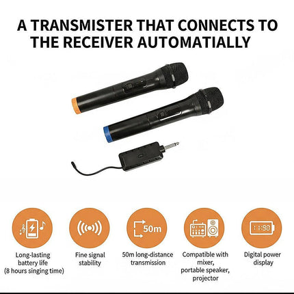 2 x Wireless Microphone Handheld Cordless Professional Mic Karaoke Receiver.