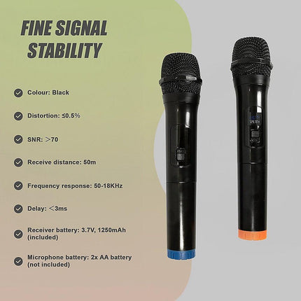 2 x Wireless Microphone Handheld Cordless Professional Mic Karaoke Receiver.