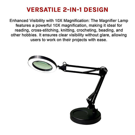 10X Magnifying Glass Desk Light Magnifier LED Lamp Reading Lamp With Base.
