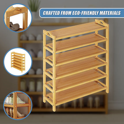 6 Layers Natural Wood Bamboo Shelf Entryway Storage Shoe Rack Home Furniture.