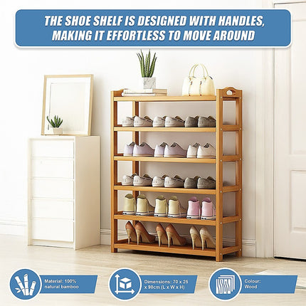 6 Layers Natural Wood Bamboo Shelf Entryway Storage Shoe Rack Home Furniture.