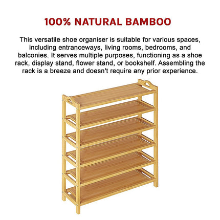 6 Layers Natural Wood Bamboo Shelf Entryway Storage Shoe Rack Home Furniture.