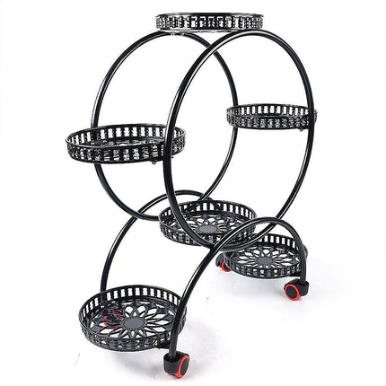 4 Layer 6 Pots Flower Holder Plant Stand Shelf 4-Wheel Free Moving Rack.
