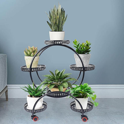 4 Layer 6 Pots Flower Holder Plant Stand Shelf 4-Wheel Free Moving Rack.