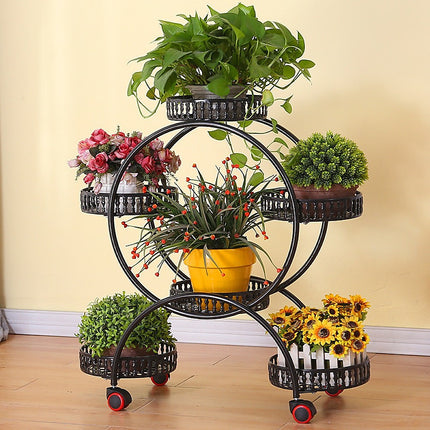 4 Layer 6 Pots Flower Holder Plant Stand Shelf 4-Wheel Free Moving Rack.