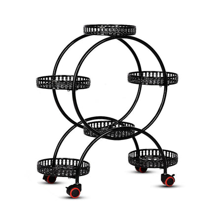 4 Layer 6 Pots Flower Holder Plant Stand Shelf 4-Wheel Free Moving Rack.