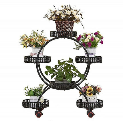 4 Layer 6 Pots Flower Holder Plant Stand Shelf 4-Wheel Free Moving Rack.