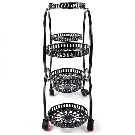4 Layer 6 Pots Flower Holder Plant Stand Shelf 4-Wheel Free Moving Rack.