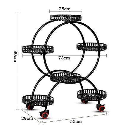 4 Layer 6 Pots Flower Holder Plant Stand Shelf 4-Wheel Free Moving Rack.