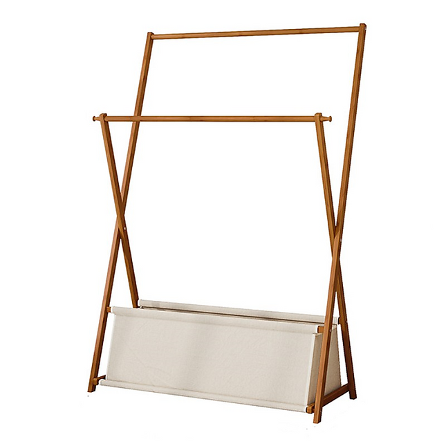 100x155cm Dark Wood Clothes Rail Garment Rack with Freestanding Storage Shelf.