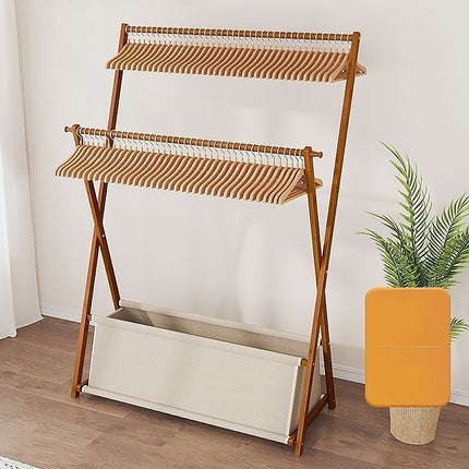 100x155cm Dark Wood Clothes Rail Garment Rack with Freestanding Storage Shelf.