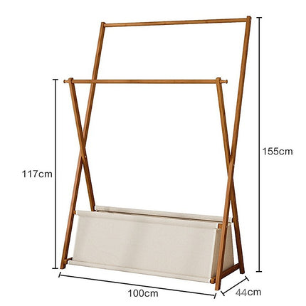 100x155cm Dark Wood Clothes Rail Garment Rack with Freestanding Storage Shelf.