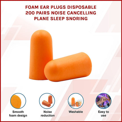 Foam Ear Plugs Disposable 200 Pairs Noise Cancelling Plane Sleep Snoring.