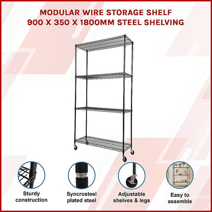 Modular Wire Storage Shelf 900 x 350 x 1800mm Steel Shelving.