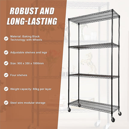 Modular Wire Storage Shelf 900 x 350 x 1800mm Steel Shelving.