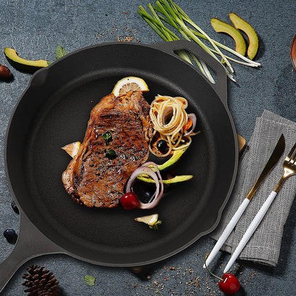 Non-stick Frying Pan Cast Iron Steak Skillet Round BBQ Grill Cookware 30cm.