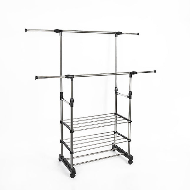 Heavy Duty Commercial Garment Rack Double Bar Rolling Collapsible Clothing Shelf.