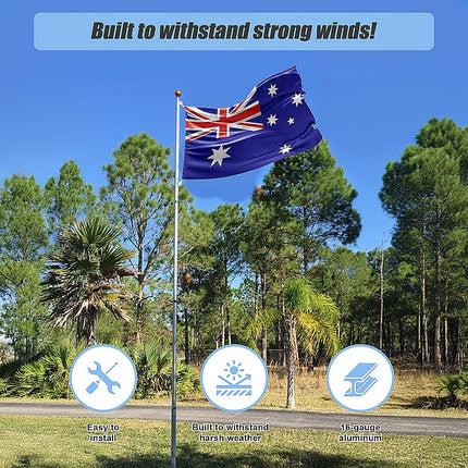 9.1m Flag Pole Kit Telescopic Heavy Duty 16 Gauge Aluminium with Flag.