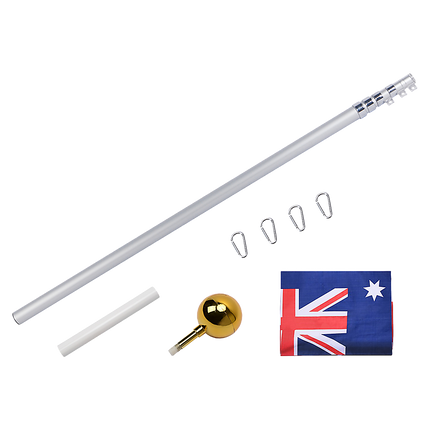 9.1m Flag Pole Kit Telescopic Heavy Duty 16 Gauge Aluminium with Flag.