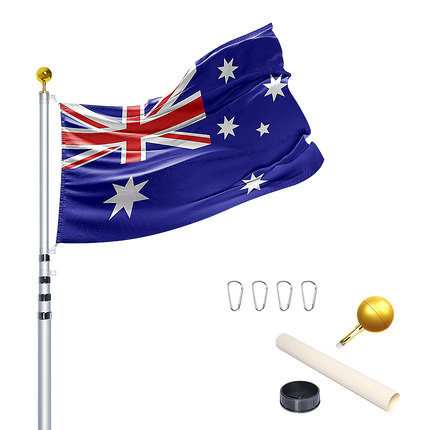 9.1m Flag Pole Kit Telescopic Heavy Duty 16 Gauge Aluminium with Flag.