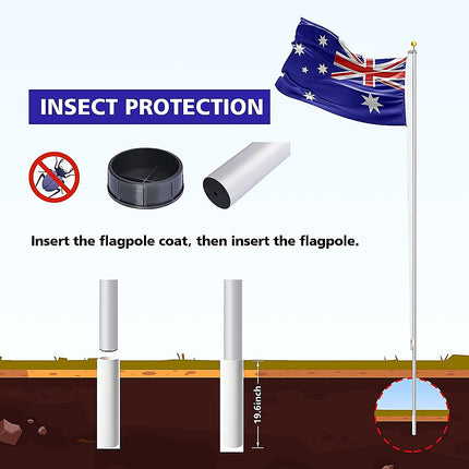 9.1m Flag Pole Kit Telescopic Heavy Duty 16 Gauge Aluminium with Flag.