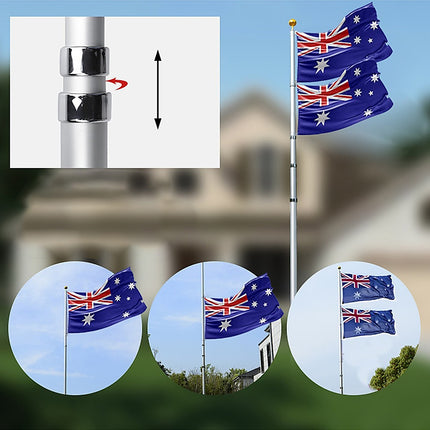 9.1m Flag Pole Kit Telescopic Heavy Duty 16 Gauge Aluminium with Flag.