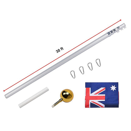 9.1m Flag Pole Kit Telescopic Heavy Duty 16 Gauge Aluminium with Flag.