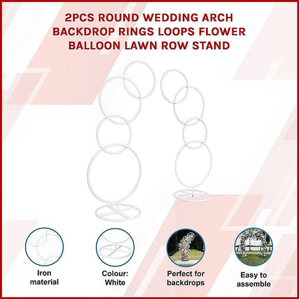 2pcs Round Wedding Arch Backdrop Rings Loops Flower Balloon Lawn Row Stand.