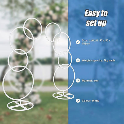 2pcs Round Wedding Arch Backdrop Rings Loops Flower Balloon Lawn Row Stand.