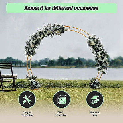 260cm Gold Metal Wedding Arch Round Balloon Birthday Party.